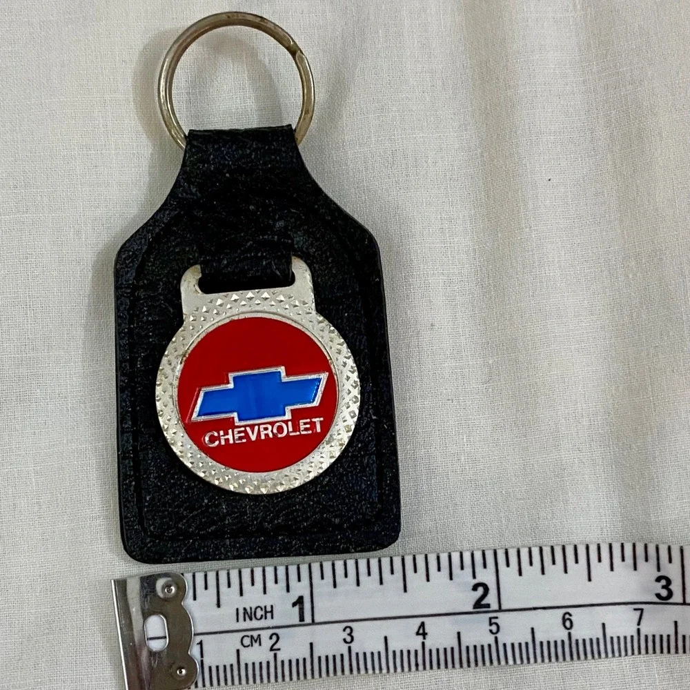 Chevrolet Vintage Leather Key Fob Men OS Black Bowtie Made In Canada Classic